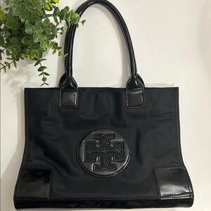 Tory Burch Black Nylon & Patent
Leather Trim Ella Tote